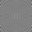 © PerepadiaY - Optical art background of many white black and red cyan triangles in a circle. Psychedelic round six-petals ornament design.