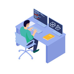 isometric 3d programmer composition