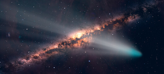 Fototapete - Comet on the space Milky Way galaxy in the background 