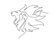 Lion roaring portrait side face, Continuous line art drawing style, Design template linear minimal style. Vector design illustration.