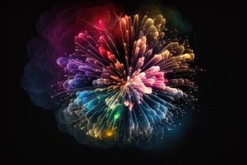 Poster - In the night sky, festive fireworks. a single explosion of the vibrant fireworks in celebration of the occasion. Fun and joyous multicolored fireworks. Amazing fireworks in a variety of colors with a