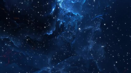 Wall Mural - neon lights, starry sky, blue space background. animation space travel throug blue nebula clouds and
