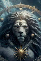 Wall Mural - Zodiac sign of Leo, head of lion ,made with Generative AI