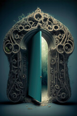 Wall Mural - A giant gate to heaven with wonderful sky, fantasy art ,made with Generative AI