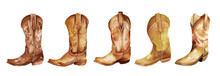 Watercolor Cowboy Boots. Farmhouse Rastic Clipart. Wils West Illustration.