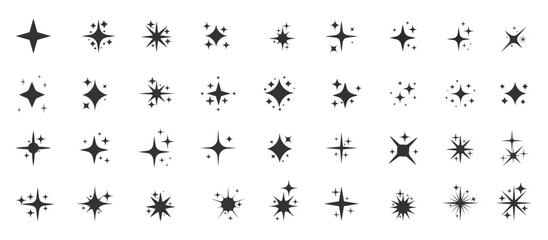 Sparkle star icons. Different black sparkles icons. Collection of star sparkles symbol. Shine icons. Stars sparkles vector