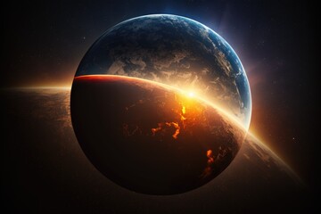 Wall Mural - earth with a sunrise in outer space. generative ai