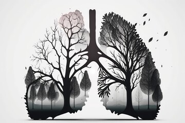 Sticker - Lungs in an abstract silhouette against a white background. The lungs of the earth are trees. air filtration. ecological theory. limb of a tree the idea of bronchitis and pneumonia. Generative AI