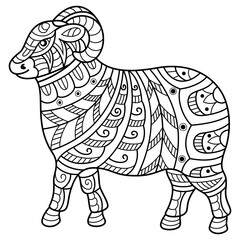 Wall Mural - hand drawn of goat in zentangle style