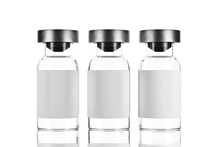 The Medicine Inside Appears To Be A Clear, Colorless Liquid. Medicine Bottle Mock Up. It Is A Small, Clear Glass Container With A Narrow Neck And A Rubber Stopper. 3d Render.