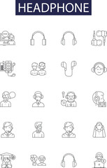 Headphone line vector icons and signs. Earbuds, Obliques, Auriculars, Auricula, Audiophiles, Acoustic, Open-back, Closed-back outline vector illustration set