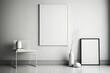 © Thares2020 - Blank White Frame on Empty Wall. Mockup for minimal Room Background Design for show photo