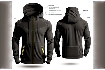 Wall Mural - black sports jacket with zier insulated on white background hoodie mockup, created with generative a