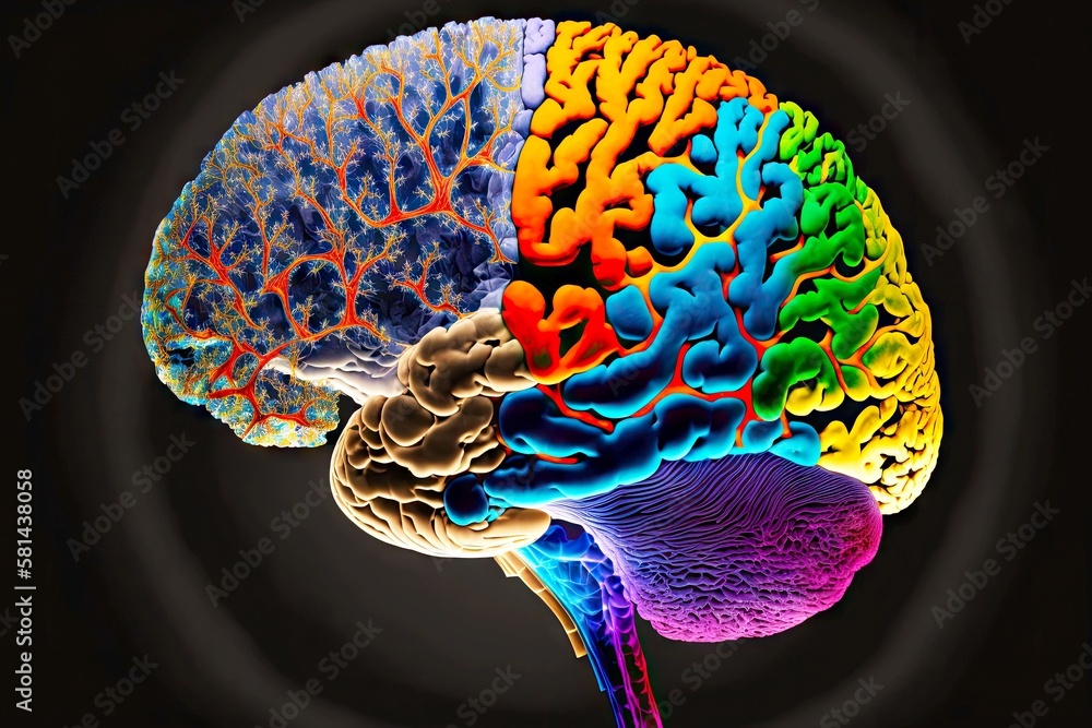 picture with conditional image of human brain with areas of different ...