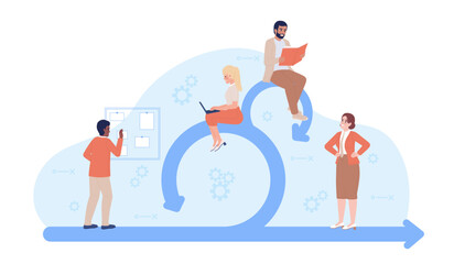 Scrum technology flat concept vector spot illustration. Agile framework. Software engineering. Editable 2D cartoon characters on white for web design. Manage project creative idea for website, mobile