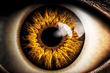 Yellow Oblong Human Eye With Brown Pupil, Created With Generative Ai