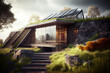 © Halfpoint - Exterior of modern ecologic house with big french windows,created with Generative AI technology.