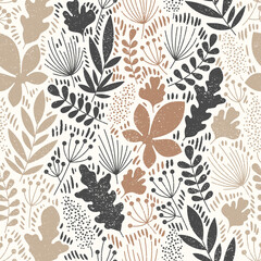 Autumn seamless pattern with leaves and florals. 