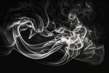 Poster - White smoke group moving in a whirlwind, abstract line lone against a dark background. Generative AI