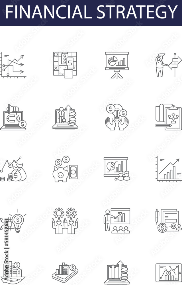 Financial strategy line vector icons and signs. Strategy, Investment ...