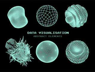 Aufkleber - Set of abstract vector spheres and blobs made of mesh. Parametric design and generative art elements.