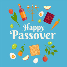 Happy Passover Illustration In Flat Design Style