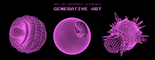 Aufkleber - Parametric design blobs and distorted spheres. Abstract vector elements made of mesh.