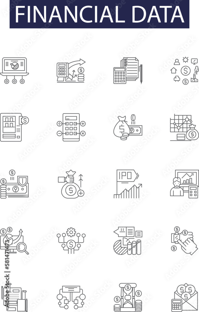 Financial data line vector icons and signs. Data, Accounting, Money ...