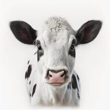 Realistic Baby Cow On A White Background, Generative AI	