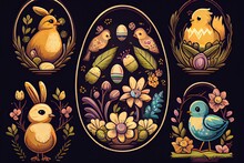 Easter Incorporates Traditional Easter Symbols Like Eggs, Bunnies, Or Chicks. Generative AI.