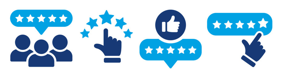 5 stars from customers. Feedback from the client. Five stars customer product rating review with thumbs up icon.