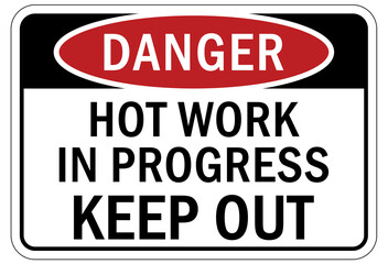 Wall Mural - Hot work area sign and labels hot work in progress. Keep out