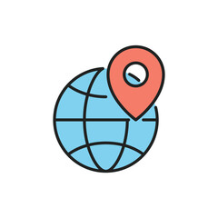 Wall Mural - Coordinates on the planet thin line icon. Color linear symbol. Vector illustration.