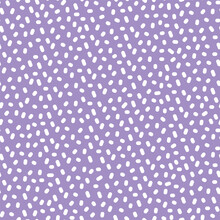 Vector Illustration. White Abstract Irregular Dots On Lilac Background Seamless Repeat Pattern Design.