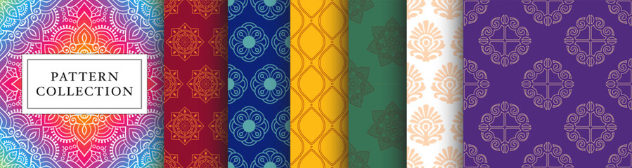 collection of indian seamless patterns. decorative set of hindu graphics for textiles, apparel, back