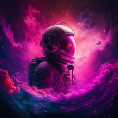 astronaut in the pink cosmic clouds