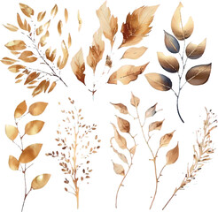 Poster - Vector Watercolor set of branches with golden leaves, for wedding invitations, greetings, wallpapers, fashion, prints.