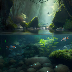 Poster - Tetra Fish Habitats Under Water. Generative AI