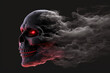 smoke skull with glowing red eyes on a black background