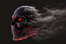 Smoke Skull With Glowing Red Eyes On A Black Background