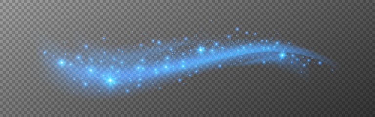 Wall Mural - glowing wave. blue dynamic element with stardust. luxury light concept. fantasy glow on transparent 