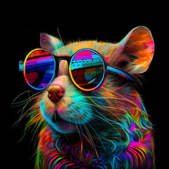 Hipster mouse in sunglasses and neon lighting..