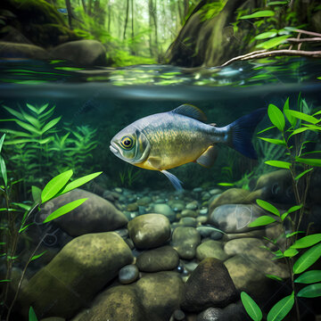 Tetra Fish Under Water Rain Forest. Generative AI
