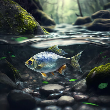 Tetra Fish Under Water Rain Forest. Generative AI