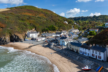 Wall Mural - Llangrannog is a small, picturesque coastal village and seaside resort in Ceredigion, seven miles south of New Quay. Viewed from the Wales Coast Path.