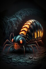 Wall Mural - Dark sci-fi glowing centipede creature hatching from egg generative ai