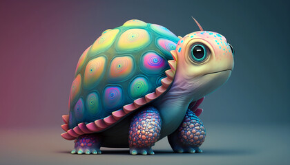 Cute strange colorful turtle, beautiful animal and big eyes. Generative AI.