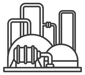 Poster - Chemical plant. Industrial building black line icon