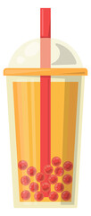 Sticker - Boba tea icon. Plastic cup with bubble milk