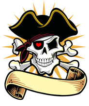 Pirate Skull With A Hat And Crossbones Colorful Illustration On Transparent Background